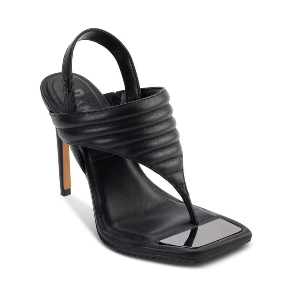 DKNY Womens Black Ranae Toe Stiletto Slip On Leather Slingback Sandal 5.5 M